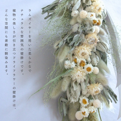 信州八ヶ岳の麓から贈るドライフラワーウォールハンギング(ラムズイヤーホワイト)