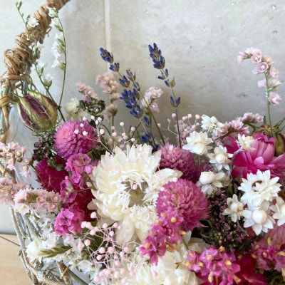 信州八ヶ岳の麓から贈るドライフラワーアレンジメントS(ピンク)