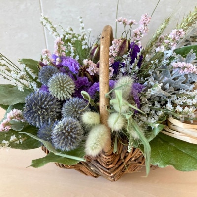 信州八ヶ岳の麓から贈るドライフラワーアレンジメントM(パープル)