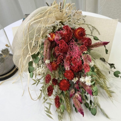 信州八ヶ岳の麓から贈るドライフラワースワッグ M(レッド)