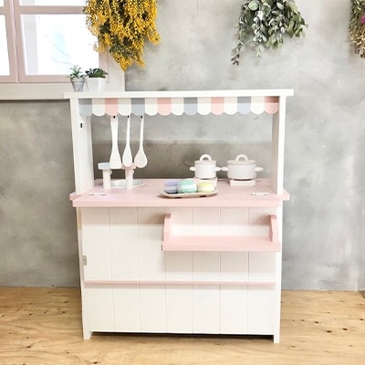 メーベルヒナナ　木製　おままごとキッチン　Lワイドサイズレンジ　ピンク