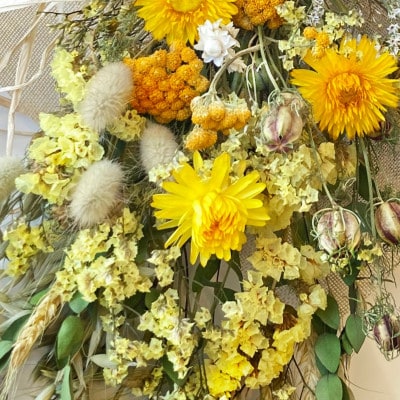 信州 八ヶ岳の麓から贈るドライフラワースワッグ M(イエロー)