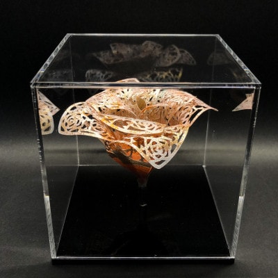 西陣織×立体切り絵・バラ