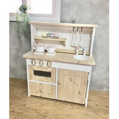 メーベルヒナナ　木製　おままごとキッチン　Lワイドサイズレンジ　木目タイプ