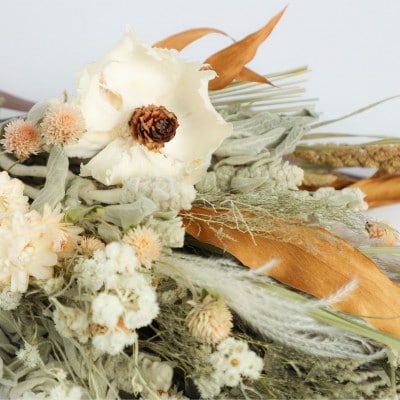 信州八ヶ岳の麓から贈るドライフラワースワッグ LL(ホワイト＆ブラウン)