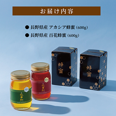 信州産アカシアはちみつ600g・百花はちみつ600gセット