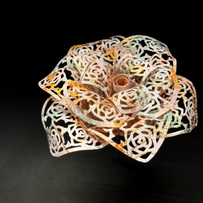 西陣織×立体切り絵・バラ