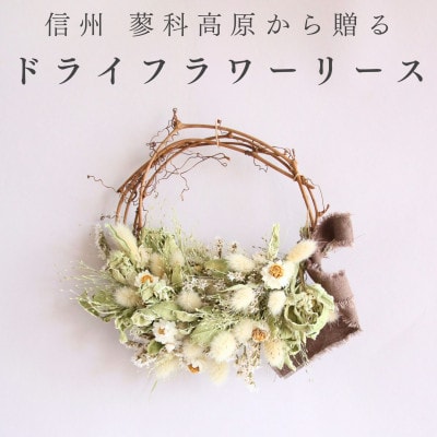 信州八ヶ岳の麓から贈るドライフラワーリース Sハーフ(グリーン)