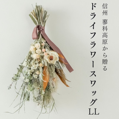 信州八ヶ岳の麓から贈るドライフラワースワッグ LL(ホワイト＆ブラウン)