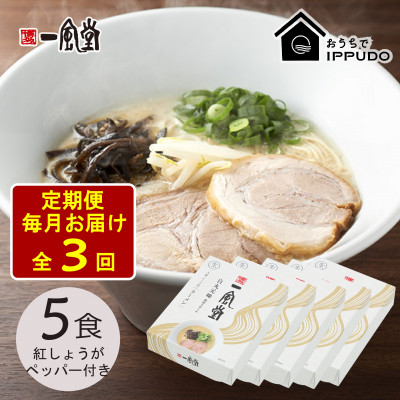 【毎月定期便】一風堂 豚骨ラーメン白丸1食箱×5箱 とんこつ 博多細麺 紅しょうがペッパー付全3回