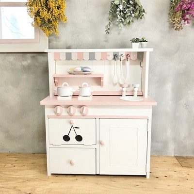メーベルヒナナ　木製　おままごとキッチン　Lワイドサイズレンジ　ピンク