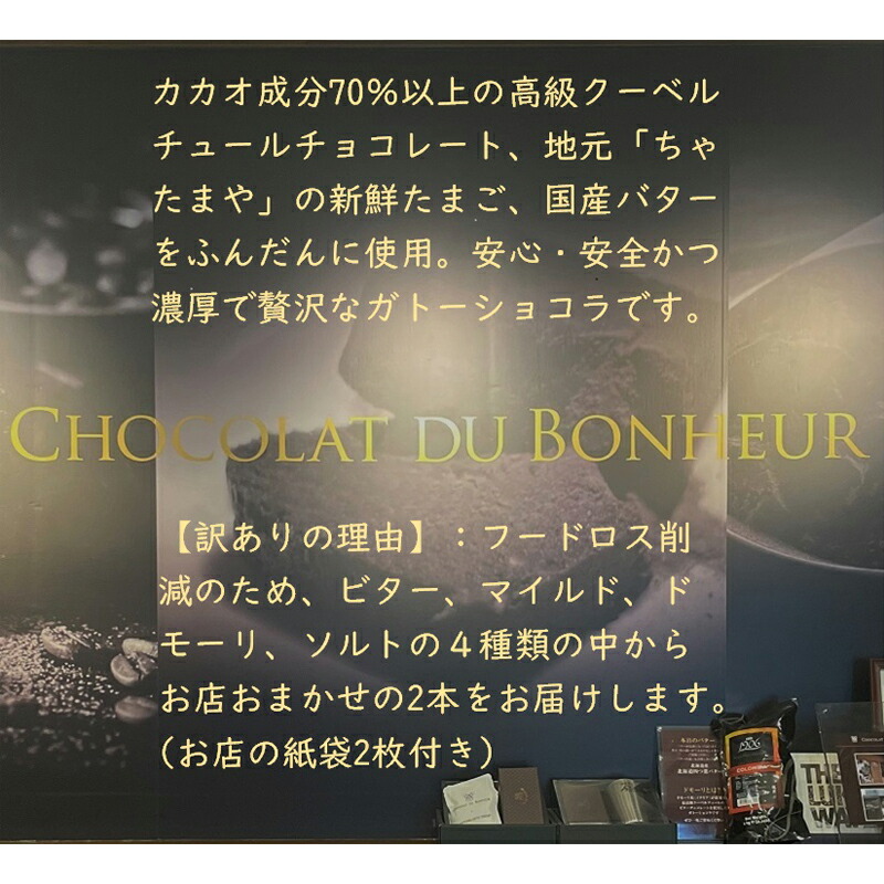 【訳あり】しあわせのガトーショコラ 2本入り（箱なし・ご家庭用）＜離島は配送不可＞【2026年3月下旬以降は出荷不可】【ケーキ チョコレート テリーヌ カカオ お菓子 スイーツ デザート 長野県 佐久市 】