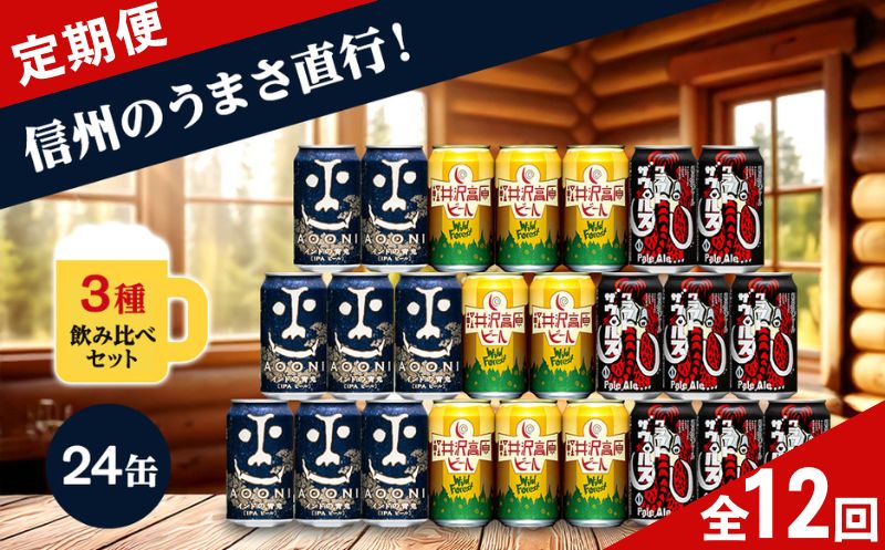 【定期便12カ月】【インドの青鬼】クラフトビール350ml 3種24本 飲み比べ
