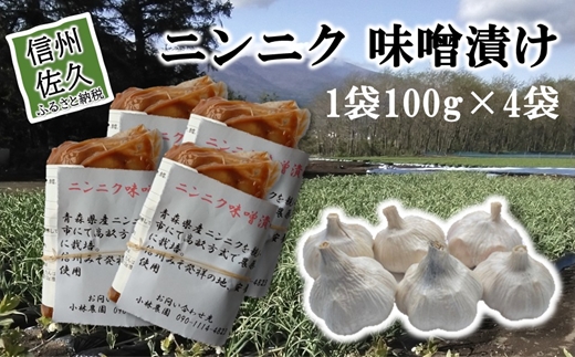 ニンニク味噌漬け400g（100g×4袋）＜沖縄・離島は配送不可＞にんにく 無農薬 ホワイト六片種 安養寺味噌 信州味噌 【 漬物 長野県 信州 佐久市】