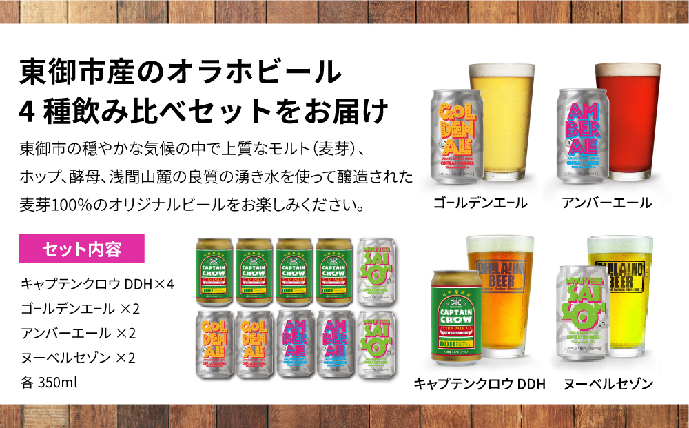 【オラホビール】キャプテンクロウDDHアソート10本セット（ゴールデンエール、アンバーエール、ヌーベルセゾン、キャプテンクロウDDH）