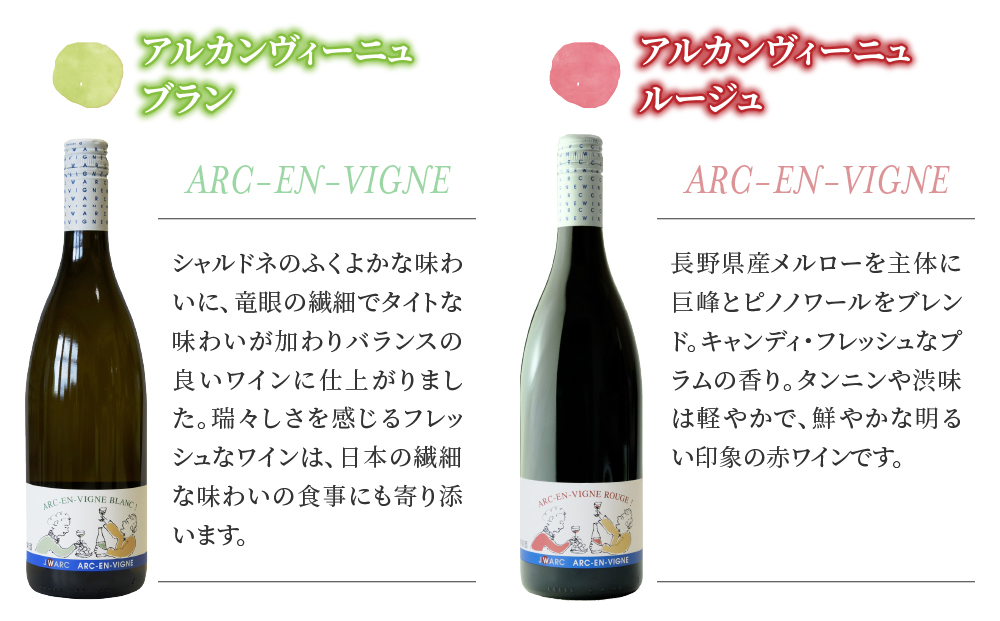 【アルカンヴィーニュ】カジュアルワイン 2種セット (赤・白) ワインセット 辛口 お酒 ギフト プレゼント 果実酒 瓶 国産 信州 長野県東御市
