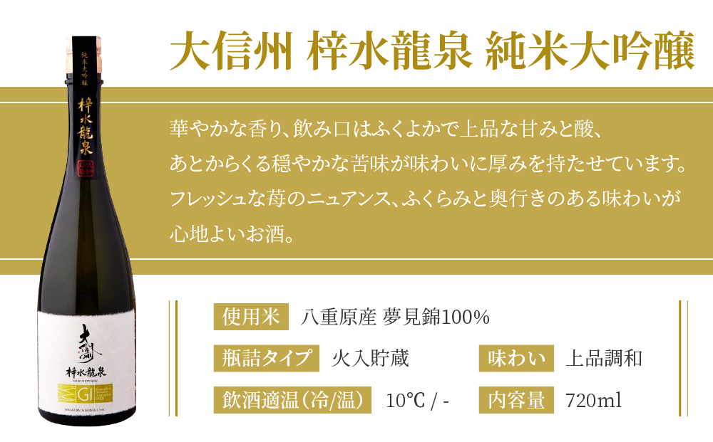 日本酒 大信州「梓水龍泉」 純米大吟醸 ｜大信州酒造 夢見錦 720ml