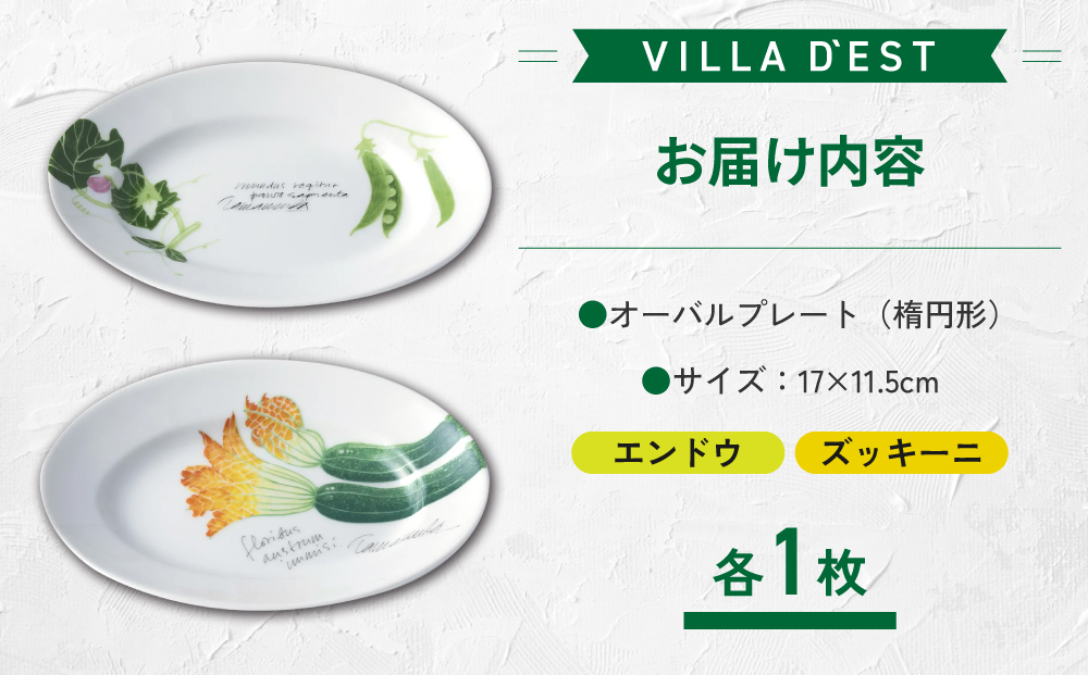 【ヴィラデストワイナリー】ベジタブルシリーズ食器　オーバルプレート（楕円形）２枚（エンドウとズッキーニ）セット