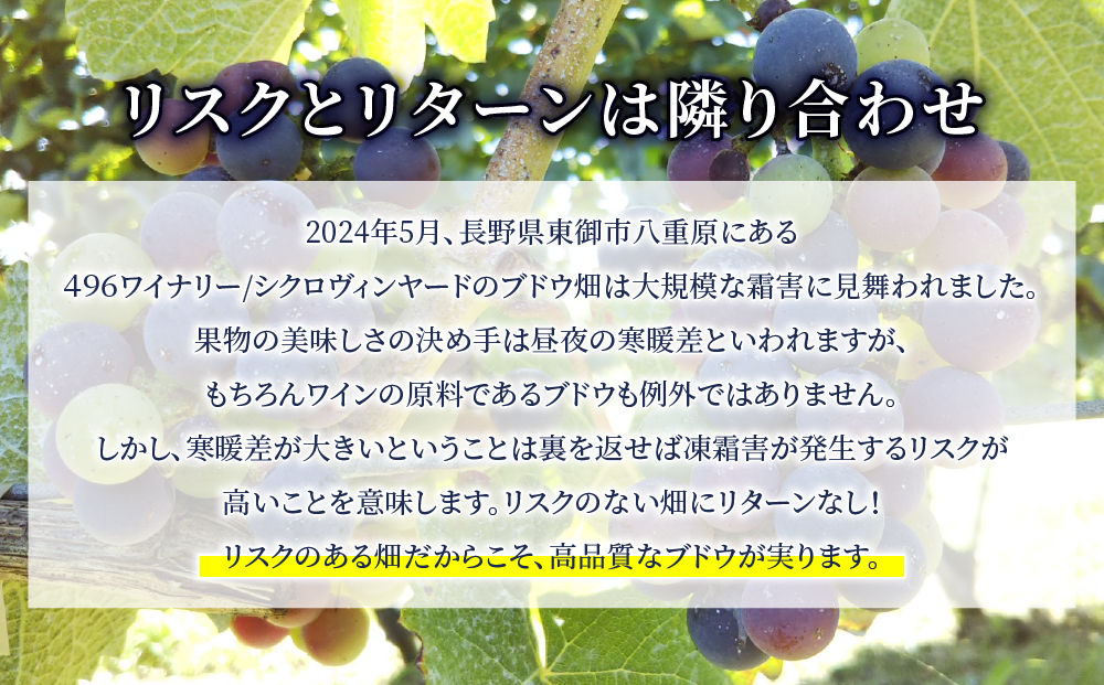 凍霜害 応援！「八重原の名を冠する」プレミアムな赤ワイン【496ワイナリー】