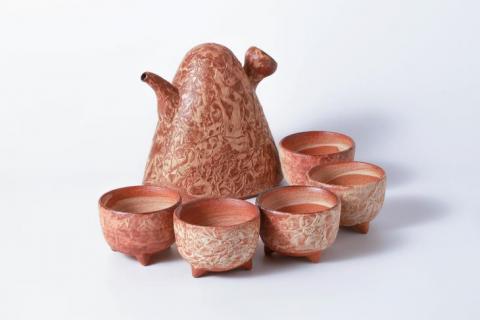 焼締めしわ文酒器セット