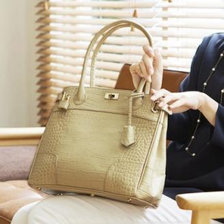 【濱野皮革工藝のトートバッグ】クロコクラッシーアーバントートミニ(ブラウン)