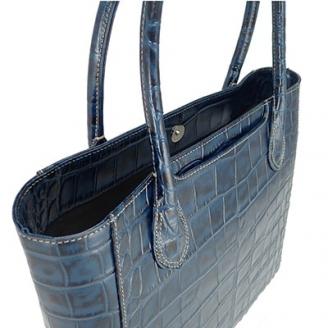 【濱野皮革工藝のクロコスクエアトート】高級素材を使ったシンプルなトートバッグです。(ネイビー)