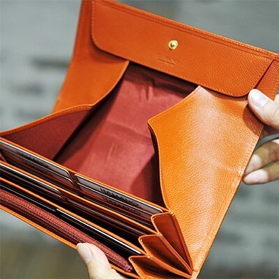 【濱野皮革工藝の長財布】グレースロングウォレット ギャルソンタイプ(スカーレットオレンジ)