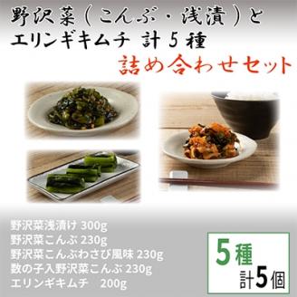 野沢菜(こんぶ・浅漬) とエリンギキムチ 計5種 詰合せセット【 漬物 お土産 信州 長野 】【配送不可地域：離島】