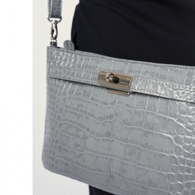 【濱野皮革工藝】シューカペラショルダーバッグクロコ (ライトグレー×シルバー)