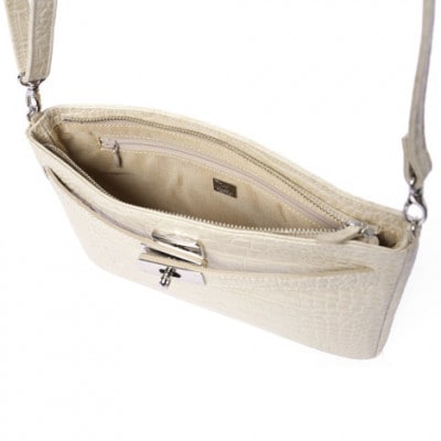 【濱野皮革工藝 】シューカペラショルダーバッグクロコ(バニラ×シルバー)