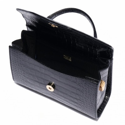 【濱野皮革工藝のバッグ】プティ・フォルムクロコUNO(ブラック×ゴールド)