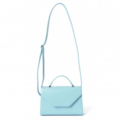 【濱野皮革工藝 HAMANO バッグ】プティ・フォルムUNO(ペールブルー×シルバー)