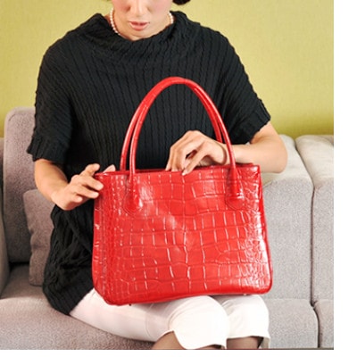 【濱野皮革工藝のトートバッグ】クロコ　デュプレトート(レッド)