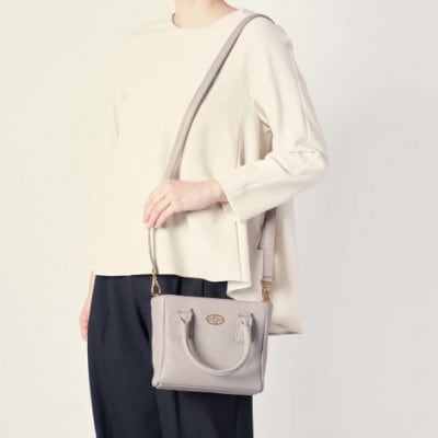 【濱野皮革工藝】ハナエルミニトートショルダー(ライトグレー×ゴールド)