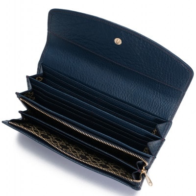 【濱野皮革工藝】フィオーレ ロングウォレット フラップ長財布(ダークブルー)