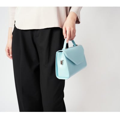 【濱野皮革工藝 HAMANO バッグ】プティ・フォルムUNO(ペールブルー×シルバー)