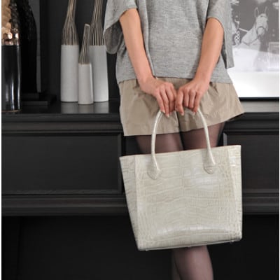 【濱野皮革工藝】A4収納　HAMANO クロコ　スクエアトートバッグ(グレージュ)