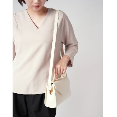 【濱野皮革工藝 HAMANO バッグ】プティ・フォルムUNO(アイボリー×ゴールド)