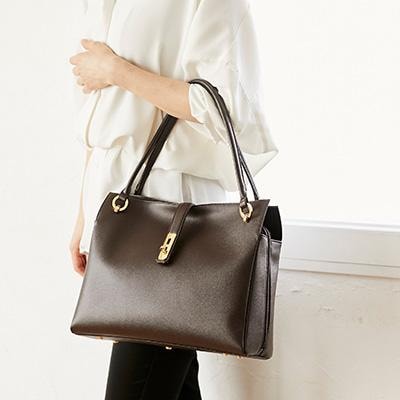 濱野皮革工藝ディライトトートバッグミディアム(ダークブラウン)