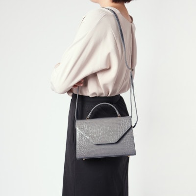 【濱野皮革工藝のバッグ】プティ・フォルムクロコUNO(グレー×ゴールド)