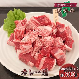 【牛肉カレー用】信州蓼科牛の厳選部位をおまかせ600g(300g×2パック)御代田町古越牧場産【配送不可地域：離島】