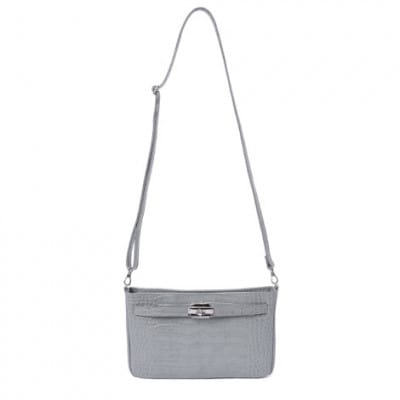 【濱野皮革工藝】シューカペラショルダーバッグクロコ (ライトグレー×シルバー)