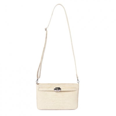 【濱野皮革工藝 】シューカペラショルダーバッグクロコ(バニラ×シルバー)