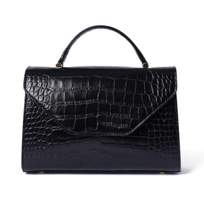 【濱野皮革工藝のバッグ】プティ・フォルムクロコUNO(ブラック×ゴールド)