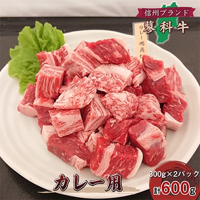 【毎月定期便】【牛肉カレー用】信州蓼科牛の厳選部位 おまかせ 600g(300g×2パック)全3回【配送不可地域：離島】
