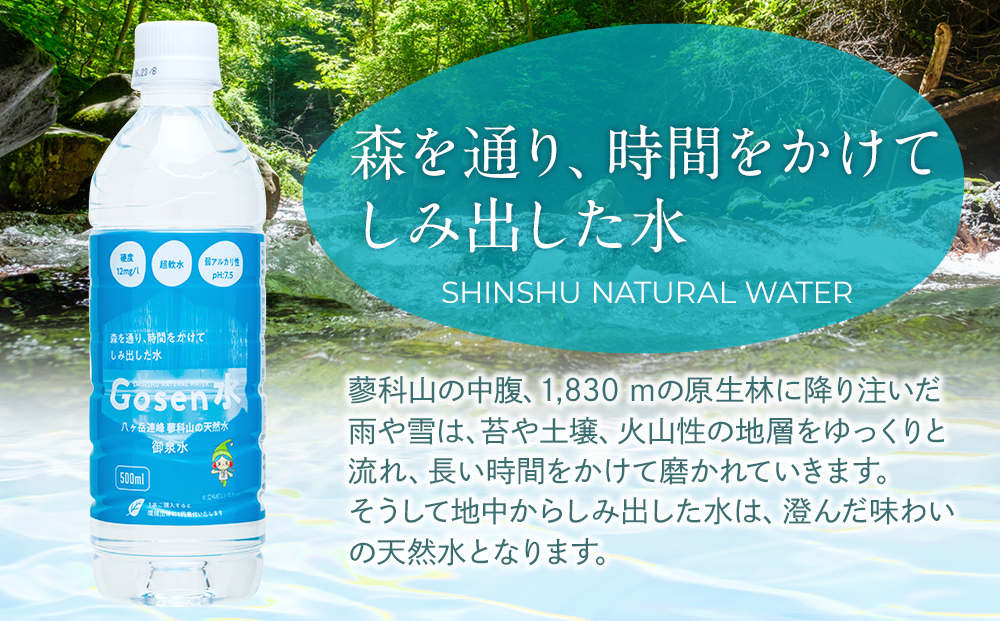 蓼科山の天然水 ミネラルウォーター 「Gosen水」 500ml×24本