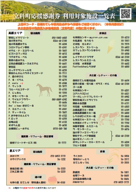 ふるさと納税限定「立科町応援感謝券」1,000円×15枚