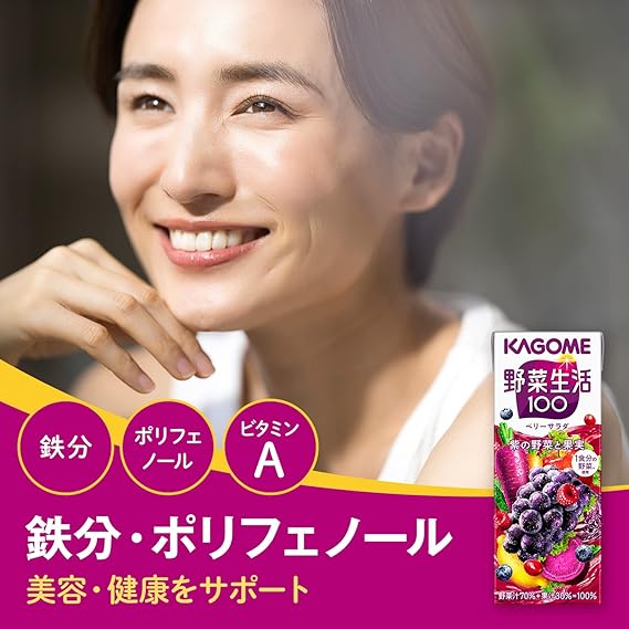 【 定期便 2ヶ月連続お届け】カゴメ 野菜生活100 ベリーサラダ 200ml×24本 ジュース 野菜 果実ミックスジュース 果汁飲料 紙パック 砂糖不使用 1食分の野菜 鉄分 ポリフェノール ビタミンA 飲料類 ドリンク 野菜ドリンク 備蓄 長期保存 防災 飲みもの
