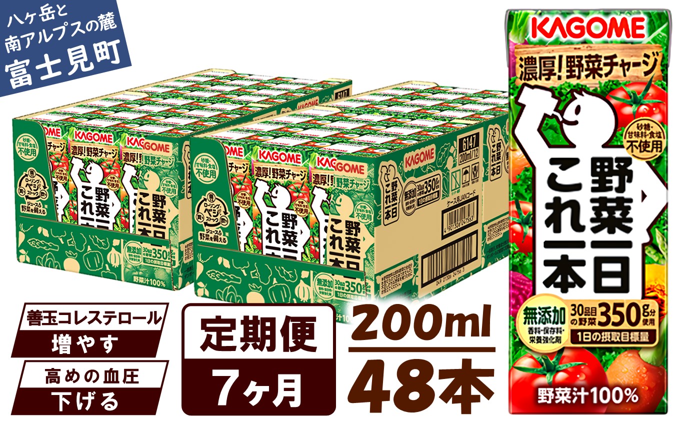 【 定期便 7ヶ月連続お届け】カゴメ 野菜一日これ一本 200ml×48本入 一日分の野菜 1日分の野菜 野菜100％ 紙パック 野菜ジュース 飲料類 ドリンク 野菜ドリンク 備蓄 長期保存 防災 無添加 砂糖不使用 甘味料不使用 食塩不使用 栄養強化剤不使用 飲み物
