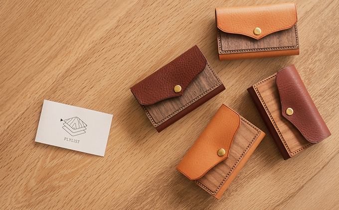 【木×革】カードケース　茶色（茶×アメリカンブラックチェリー）